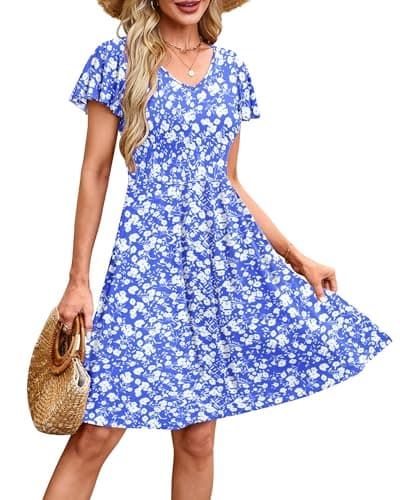 MOLERANI Womens Summer Dresses 2026 - Casual A-Line Sundress with Short Sleeves Floral Print for Beach Vacation S-3XL - Image 1