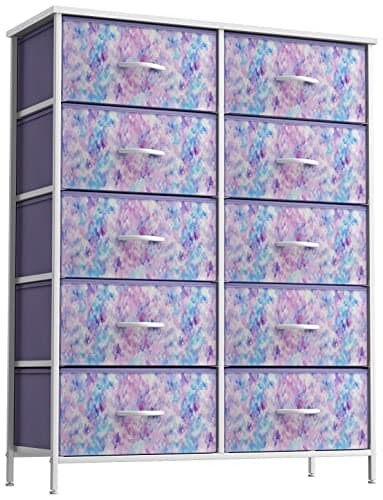 Sorbus Kids Dresser with 10 Drawers - Storage Unit Organizer Chest for Clothes - Bedroom, Kids Room, Nursery, & Closet - Steel Frame, Wood Top & Handles, and Easy Pull Fabric Bins - Image 1