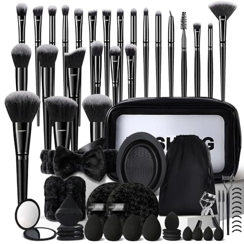 MZGGDM 64Pcs Black Makeup Brushes Set with Case Professional Foundation Powder Concealers Eyeshadow Contour Blush Makeup Brush Kits Travel Make up Brushes & Tools Eye and Face Makeup Kit - Image 1