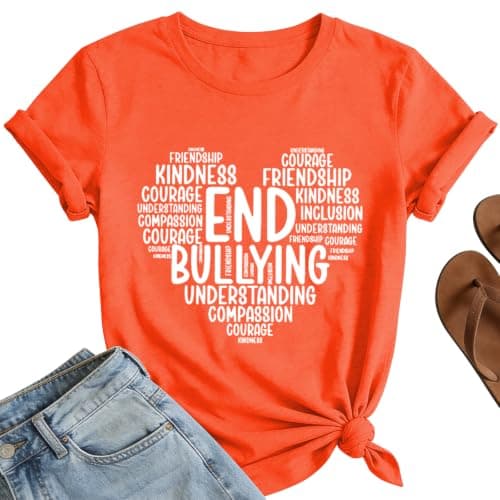 Unity Day Shirts for Women Heart Anti Bullying Tshirt Be Kindness Tee Tops - Image 1