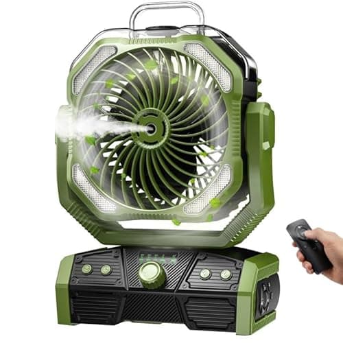 Minthouz 3-in-1 Camping Fan with 30000mAh Battery Portable Outdoor Fan, Mist & LED Light, 50-Hour Runtime, Remote Control with Button Cell, 270° Tilt, 4.0m/s Wind Speed for Tent, Patio, RV, Backyard - Image 1