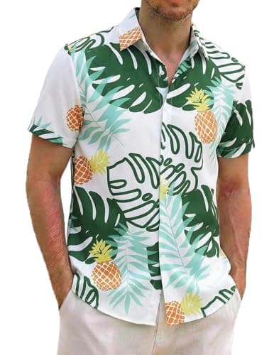 Mens Button Down Shirt Business Hawaiian Tropical Floral Casual Beach Shirts Moisture Wicking Summer Clothes - Image 1