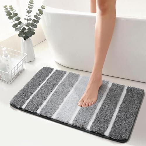 COSY HOMEER Bathroom Rugs 30 x 20, Ultra Soft Absorbent Bath Mat, Non-Slip TPR Backing Stays in Place, Machine Washable Shaggy Rug for Bathroom Floor, Grey & White - Image 1