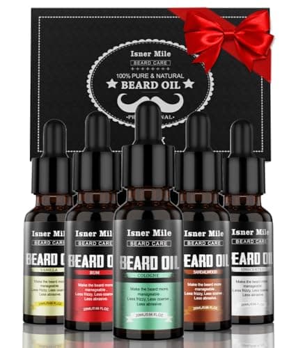ISNER MILE Beard Oil Kit Stocking Stuffers: Gifts for Men Him Dad Boyfriend, Mustaches Conditioner - Soften - Strength with Sandalwood, Bay Rum, Vanilla, Cologne, Unscented, Beard Grooming and Care - Image 1