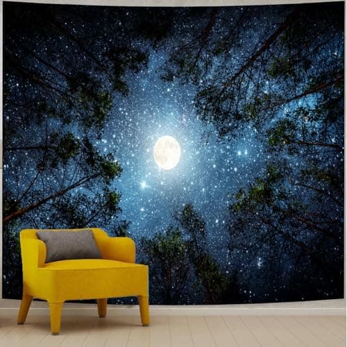 Apdidl Forest Galaxy Starry Tapestry for Bedroom Ceiling, Blue Space Night Starry Sky Moon Stars Tapestry Aesthetic, Tree Forest Milky Way Backdrop Wall Hanging for Dorm Living Room Decor (51" X 60")
