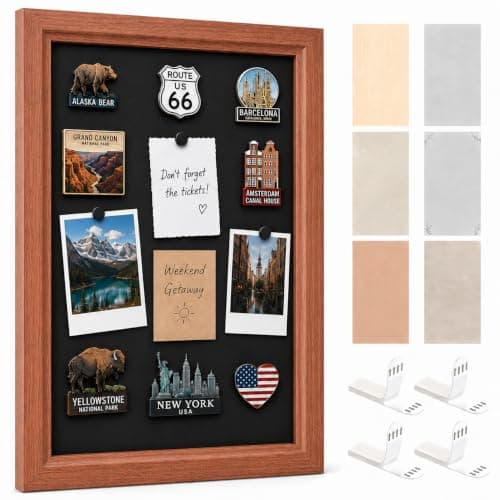 Magnetic Board for Wall 11.8" x 17.7",Magnet Display Board with 6 Background Papers,Wooden Frame Bulletin Boards No-Drill Wall Decor,Renter Friendly,Travel Souvenirs,Home Decor for Living Bedroom Dorm - Image 1