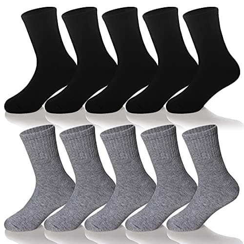 AMENLAN Kids Classics Crew Socks 10 Pairs Child Boy Girls Athletic Cotton Basic School Uniform Breathable Casual Sports Socks (Black+Grey,13-15 Years) - Image 1