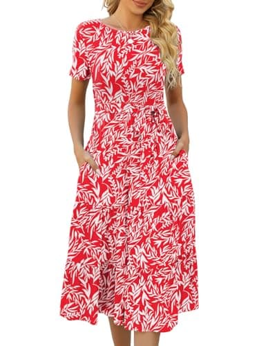 Lyrur Womens Cute Summer Dresses Casual Beach Flowy Midi Dress with Pockets (S,9191-Orange White) - Image 1