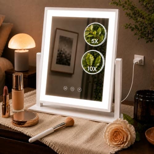 DECADENCE 14.1 Inch LED Vanity Makeup Mirror with Lights for Women and Mom, 10X/5X Detachable Magnifiers, 3 Color Modes, Dimmable Touch Control, 360 Degree Rotation, Tabletop Cosmetic Mirror - Image 1