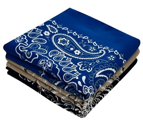 Cotton Bandanas for Men Women - 22x22 In, Paisley, 3 Pack - Large Head Bandanna Handkerchief Scarf Headband (Black Blue Tan) - Image 1