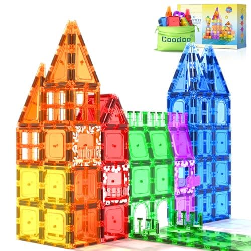 Coodoo 60 PCS Magnetic Building Tiles Kids Toys STEM Magnetic Blocks Sensory Toys Kids Games Magnet Building Toy for Boys and Girls Aged 3+, Kid Brain Development Preschool Kindergarten Toddler Toy - Image 1