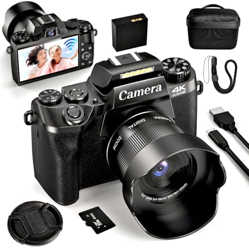 4K Digital Camera for Photography, 64MP Dual Lens Vlogging Camera with 4.0" Touchscreen, Point and Shoot Camera for Beginners Teens, WiFi Digital Camera with 16X Digital Zoom & 64GB SD Card