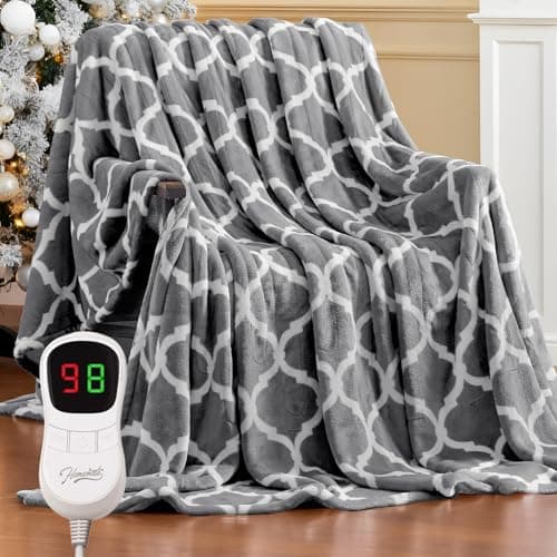 Homemate Heated Blanket Electric Throw - 50“x60“ Heating Blanket with 10 Fast Heat Levels 8 Hours Auto Off Soft Cozy Flannel Over-Heated Protection ETL Certification Keep Warming in Home - Image 1
