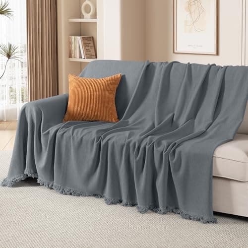 TAOCOCO Couch Cover, Couch Cover Blanket for Sofa, Thick Durable Throw for Sectional Couch, Washable Furniture Protector for Dogs Kids, Tassel Trim, 91''x134'' Dark Grey - Image 1
