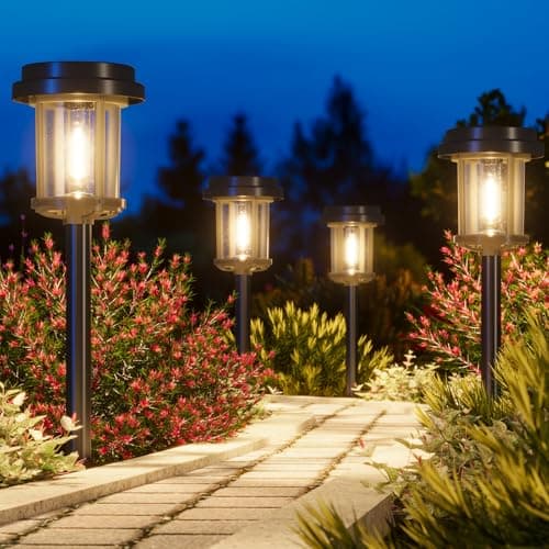 XMCOSY+ Solar Pathway Lights, 20 LM Bright Solar Lights Outdoor Waterproof IP65, Metal Outdoor Light for Outside Garden Path Yard Walkway Driveway (Black & Grey)