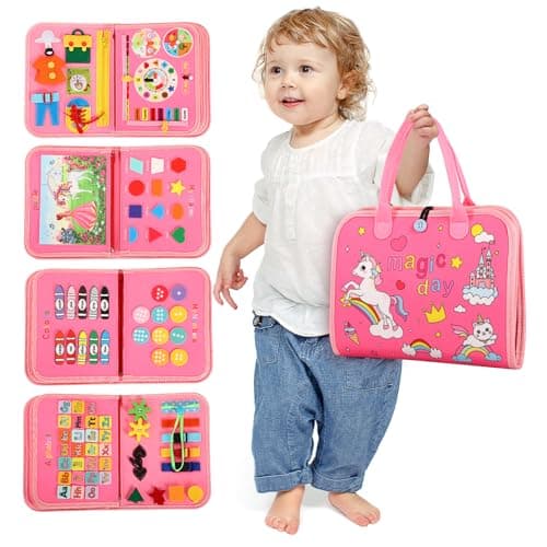 AJsupojouet Toddler Busy Board,Busy Book Montessori Toys,Toys for 3 Year Old Girl Birthday Gift,Sensory Bins Toys,Learning Toys,Preschool Learning Activities Book Airplane Travel Essential Kid Toys - Image 1