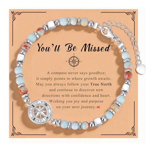 Retirement Bracelet Gift for Her -Natural Stone Compass Beaded Bracelet for Women, Dainty Stack Bracelet Trendy for Travel/ Going-Away/ Retirement Farewell for Coworkers, Friends,Teachers, Employees - Image 1