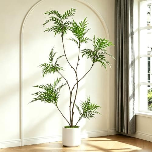 6FT Artificial Mahonia Fortunei Tree, Real-Touch Leatherleaf Faux Tree with Dense Lush Foliage, Sturdy Anti-Tipping Base, Tall Fake Plant for Indoor Home Office Living Room Entryway Corner Decor - Image 1