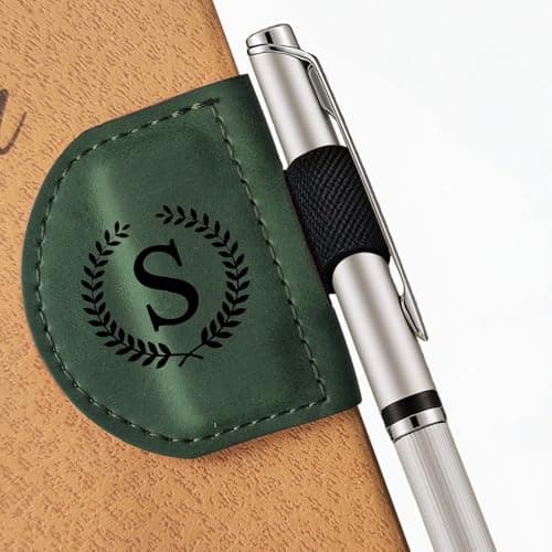 MOTEERLLU Magnetic Bookmark with Pen Holder, Initial Personalized Leather Magnetic Book Mark, Custom Bookmarks for Women & Men, Ideal Gift for Book Lovers - Image 1
