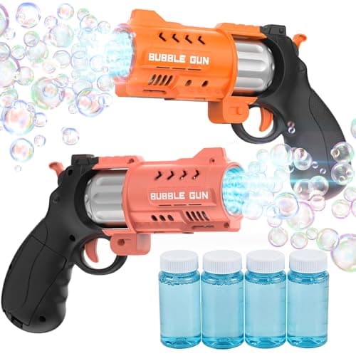 EagleStone 2 Pack Revolver Bubble Guns for Kids, Swing-Out Cylinder, 8000+ Bubbles/Min, LED Light Up, 4 Bubble Solution Bottles, Outdoor Indoor Toy, Birthday Easter Gifts for Toddlers - Image 1