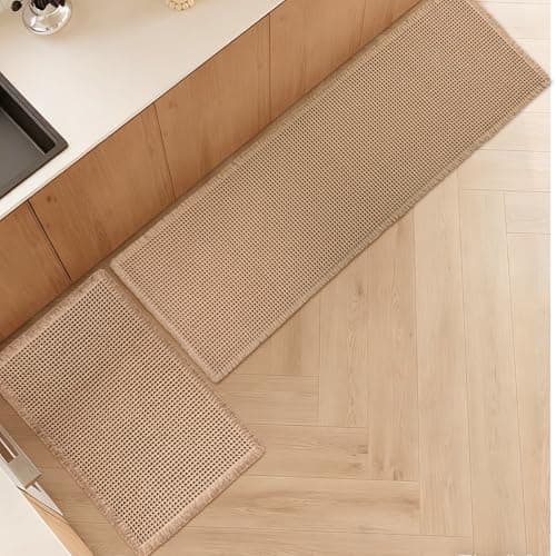 Siyaluens Luxury Waffle Bath Mat, Super Absorbent Non Slip Bathroom Rugs, Boho Ultra Soft Comfort Machine Washable Quick Dry Floor Mats with Tassels (Brown, 17" x 24" + 24" x 72")