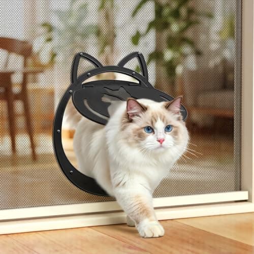 HIDROSIL Cat Door for Screen Door, Inside Openning 10x10x0.5 inch, Patent Desigh Pet Screen Door with Lockable Magnetic Flap for Doggy and Cat Door, Suitable 0-18lb Cats and Small Dogs, Black - Image 1