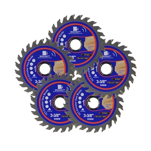 Carbide Tipped Teeth Compact Circular Saw Blade 24T 3 3/8"- BRSCHNITT 5pcs Wood Cutting Saw Blade for General Purpose Cutting & Trimming Wood, Plastic and Composite Materials Arbor:3/5"-3/8" - Image 1