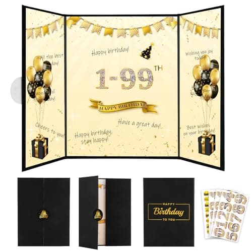 WSICSE Black Gold 1st-99th Birthday Party Decorations with Age Stickers, 18"x12" Birthday Guestbook Sign in Book in Alternative for Men Women All Ages Birthday Gifts - Image 1