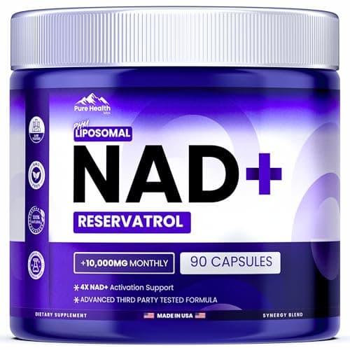 PURE HEALTH MAX PHM NAD Resveratrol Supplement - 10,000mg Extra Strength | NAD+ Liposomal Supplements for Men and Women | NMN & NMNH Alternative | 90 Capsules, 1.5 Months Supply