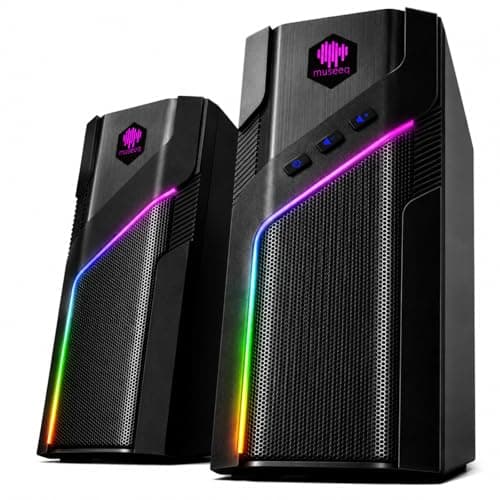museeq W-206RE RGB Gaming Speakers for PC, Bluetooth & USB Desktop Speakers for Gaming PC and Monitor, Touch Control Stereo Computer Speakers with 21 LED Light Modes - Image 1