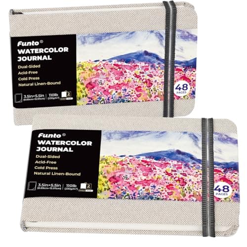 Funto Watercolor Journal, 3.5x5.5, 2 Pack, 24 Sheets Each, Cold-Pressed with Inner Pocket, 110lb/230gsm, Suitable for Techniques and Mixed Media - Image 1