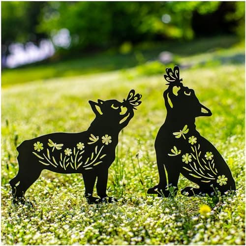 EZTZEN Dog Metal Garden Stakes Decorative, Gifts for Women/Men/Dog Lovers Gifts,Black French Bulldog Silhouette Statues Garden Decor for Outside,Outdoor Decor,Yard Art,Patio,Lawn Ornaments - Image 1