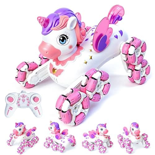 Innovakids Remote Control Pink Robot Unicornios Pet - 8 Wheels Drift Race Outdoor Off-Road Car with 2.4Ghz 360°Automatic Demonstration Wings&Eyes Lights&Music, Birthday Toy Gift for 3+ Years Old Girls - Image 1