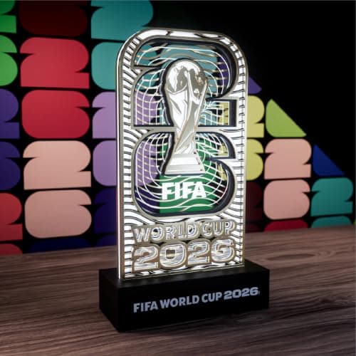 LAYERLUX 2026 FIFA World Cup Official Trophy LED Lamp – Acrylic Light-Up Display with Wooden Base, Plug-in Power, Collectible Memorabilia Gift for Soccer Fans, Kids, Teens & Adults for Bedroom Desk - Image 1