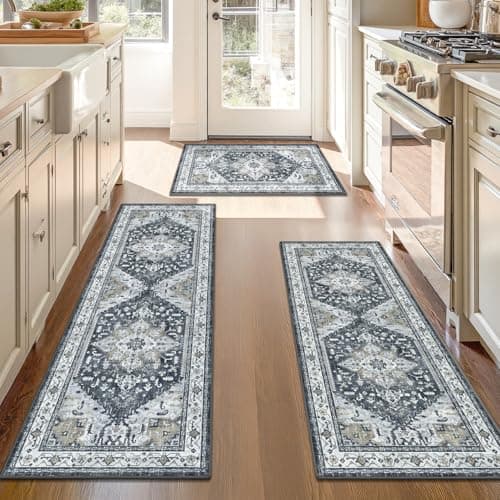 Yamaziot Boho Washable Kitchen Rugs Sets of 3, Non Slip Kitchen Mats for Floor with Rubber Backing, Waterproof & Stain Resistant Thick Carpet Runner Throw Rug for Kitchen, Laundry Room, Hallway - Image 1
