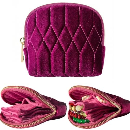 Lavogel Mini Travel Jewelry Bag, Small Travel Jewelry Case for Bracelet Rings Jewelry Travel Pouch with 5-Layer Velvet Jewelry Pouches Fashion Accessories Jewelry Pouch for Traveling (RosePurple) - Image 1