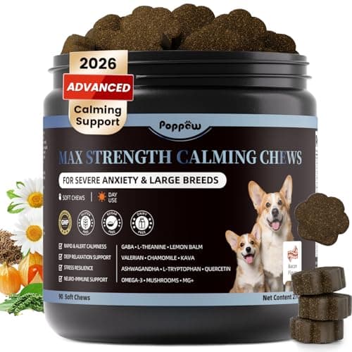 Calming Chews for Dogs - Advanced Calming Treats for Dogs Anxiety, Stress, Separation, & Thunder, Relaxation with Ashwagandha & L-Theanine, Non-Drowsy Alternative to Melatonin, Bacon Flavor, 90Ct