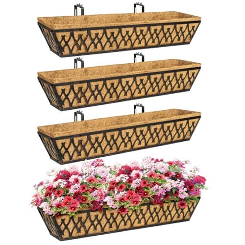 Karlliu 4 Pack 30 Inch Window Boxes Planters Railing Planter Box with Adjustable Brackets for Porch Fence Patio Balcony Hanging Flower Baskets with Coco Liners for Outdoor Garden Decor - Bronze - Image 1