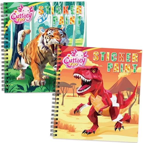 CutteeyFyry 2PCS Paint by Number Sticker Book Travel Activities for Kids Ages 4-10, Road Trip and Airplane Toys for Long Car Rides, Birthday Present, Preschool Classroom Party Gifts - Image 1