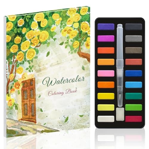 Elfew Watercolor Workbook Set for Adults & Beginners, 18 Color Watercolor Paint with Self-Watering Brush Pen, 20 Beautiful Watercolor Paintings for Adults - Image 1