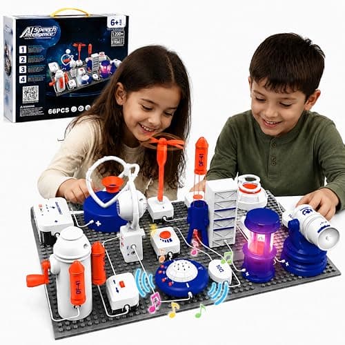 STEM Science Kit for Kids, 66 PCS Electronics Circuit Exploration Toy with 1200+ Projects, Voice Control, Space Theme Experiments, Color Manual, DIY Educational Gift for Boys and Girls Ages 6+