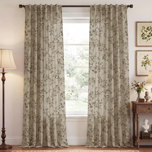 NICETOWN Floral Linen Curtains 96" Long Vintage Drapes 2 Panels, Ivory - Image 1