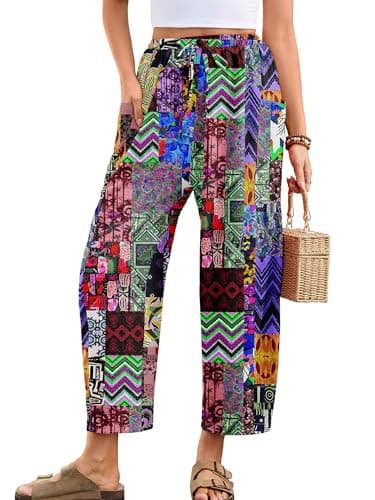 Heymoments Women's Wide Leg Lounge Pants Floral Medium Lightweight Drawstring High Waisted Paper Bag Flowy Dress Loose Vacation Comfy Summer Beach Palazzo Harem Casual Trousers with Pockets - Image 1