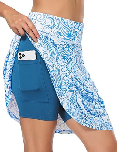 Fulbelle Skorts Skirts for Women Dressy, Women Golf Skirt 20" Casual Tennis Skort with 3 Pockets Paisley Blue Medium - Image 1