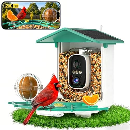 Bird Feeder with Camera,AI Identify Birds Species,Solar Powered with Rechargeable Battery,Auto Record Videos in Backyard,Instant Notifications,Ideal Gift for Family and Bird Lovers (Green) - Image 1