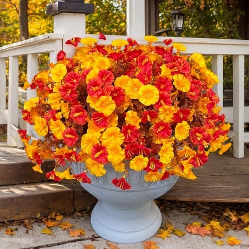 Artificial Flowers for Outdoor, Fake Flowers Faux Plants for Outside Indoor, 4PCS Fall Decor, Morning Glory Petunia UV Resistant, for Garden Porch Window Box Home Planters Farmhouse (Golden Autumn) - Image 1