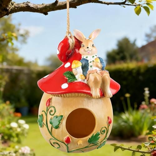 Bird Houses for Outside – Hand-Painted Decorative Bird House, Waterproof Resin Hanging Birdhouse for Patio, Yard, Porch & Garden Decor - Image 1