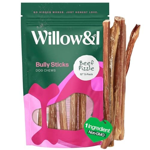 Willow&I Bully Sticks for Dogs -12 Inch Natural Bully Sticks for Medium, Large & Small Dogs- Premium 100% Grass Fed, Single Ingredient, Long Lasting, High Protein, Odor Free (12", 5 Pack) - Image 1