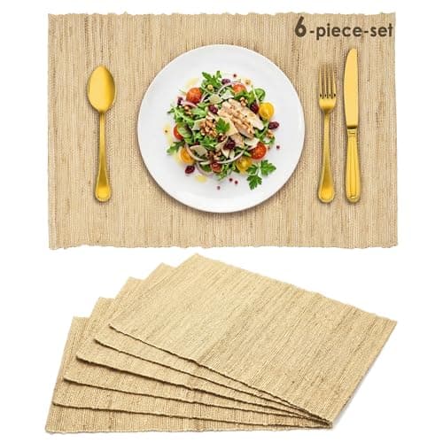 Handwoven Natural Fiber Placemats Set of 6, 12”x18” Woven Table Mats for Dining Table, Heat-Resistant & Washable, Farmhouse, Boho & Neutral Home Decor - Image 1