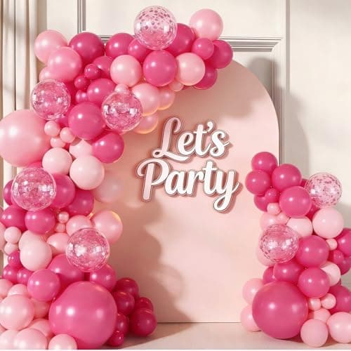 Rose Red Pink Balloon Arch Garland Kit, 143 Pcs Hot Pink Confetti Rose Red Balloons for Women Girls Valentine's Day Mother's Day Wedding Engagement Anniversary Party Decoration Supplies - Image 1
